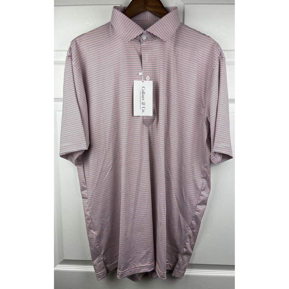 Collars & Co Polo Shirt Mens XL Featherweight Relaxed Red Blue Stripe Dress NEW - Picture 2 of 10